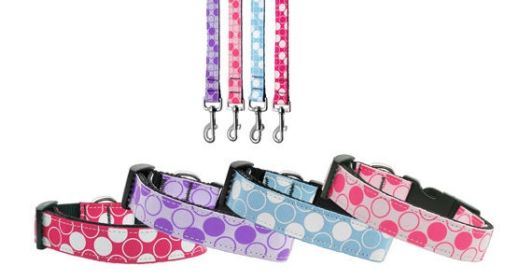 Pet Dog & Cat Nylon Collar or Leash, "Diagonal Dots" (Color: Baby Blue, size: MD Collar)