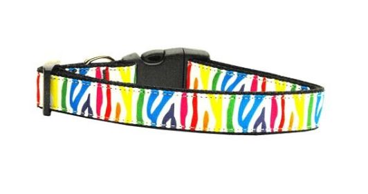 Pet Dog & Cat Nylon Collar or Leash, "Zebra Rainbow" (size: Cat Collar)