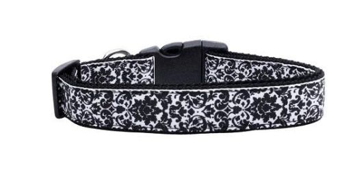 Pet Dog & Cat Nylon Collar or Leash, "Fancy Black and White" (size: Cat Safety Collar)