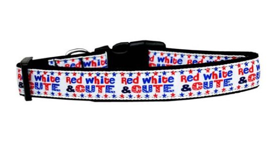 Pet Dog & Cat Nylon Collar or Leash, "Red, White and Cute" (size: Cat Collar)