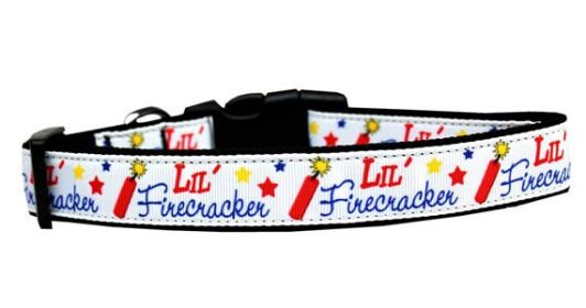 Pet Dog & Cat Nylon Collar or Leash, "Lil' Firecracker" (size: Cat Collar)