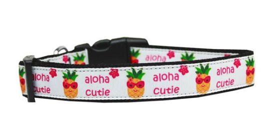 Pet Dog & Cat Nylon Collar or Leash, "Aloha Cutie" (size: Cat Collar)