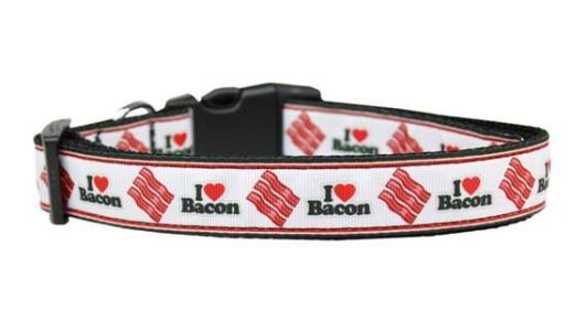 Pet Dog & Cat Nylon Collar or Leash, "I Love Bacon" (size: Cat Collar)