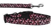 Pet Dog & Cat Nylon Collar or Leash, "Pink Ribbons On Black"