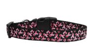 Pet Dog & Cat Nylon Collar or Leash, "Pink Ribbons On Black"