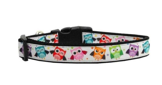 Pet Dog & Cat Nylon Collar or Leash, "Bright Owls" (size: Cat Collar)