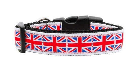 Pet Dog & Cat Nylon Collar or Leash, "Tiled Union Jack" (size: Cat Collar)
