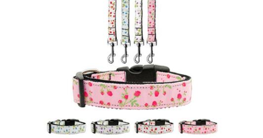Pet Dog & Cat Nylon Collar or Leash, "Roses" (Color: Blue, size: Cat Safety Collar)