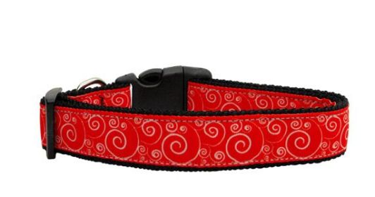 Pet Dog and Cat Nylon Collar or Leash, "Red & White Swirly" (size: Cat Collar)