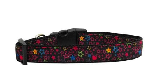 Pet Dog & Cat Nylon Collar or Leash, "Black Star" (size: Cat Collar)