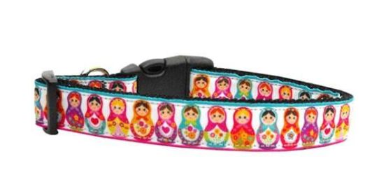 Pet Dog & Cat Nylon Collar or Leash, "Pretty Nesting Dolls" (size: Cat Collar)