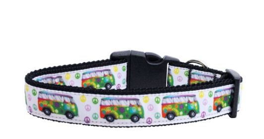 Pet Dog & Cat Nylon Collar or Leash, "Peace Bus" (size: Cat Collar)