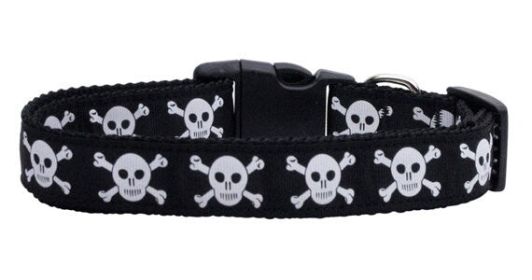 Pet Dog & Cat Nylon Collar or Leash, "Skulls" (size: Cat Collar)