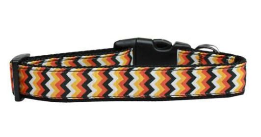 Halloween Pet Dog & Cat Nylon Collar or Leash, "Pumpkin Chevrons" (size: Cat Collar)
