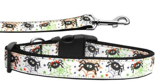 Halloween Pet Dog & Cat Nylon Collar or Leash "Itsy Bitsy Spiders" (size: Cat Collar)