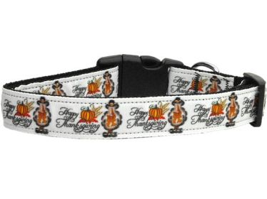 Pet Dog & Cat Nylon Collar or Leash, "Happy Thanksgiving" (size: Cat Collar)
