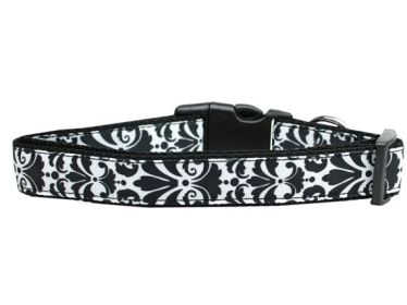 Pet Dog & Cat Nylon Collar, "Damask" (Color: Black, size: Cat Collar)