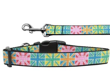 Pet Dog & Cat Nylon Collar or Leash, "Multi-Color UK Flag" (size: Cat Collar)