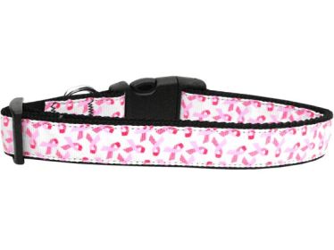 Pet Dog & Cat Nylon Collar or Leash, "Pink Ribbons On White" (size: Cat Collar)