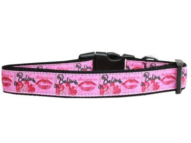 Pet Dog & Cat Nylon Collar or Leash, "Believe in Pink" (size: Cat Collar)
