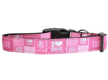 Pet Dog & Cat Nylon Collar or Leash, "I Heart Pink" (size: Cat Collar)