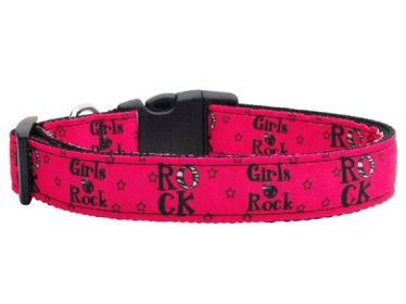 Pet Dog & Cat Nylon Collar or Leash, "Girls Rock" (size: Cat Collar)