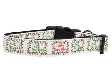 Christmas Pet Dog & Cat Nylon Collar or Leash, "Feliz Navidad" (size: Cat Collar)