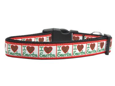 Christmas Pet Dog & Cat Nylon Collar or Leash, "I Heart Santa" (size: Cat Collar)