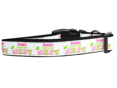 Christmas Pet Dog & Cat Nylon Collar or Leash, "Santa Loves Me Best" (size: Cat Collar)