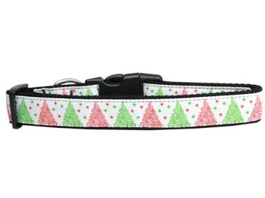 Christmas Pet Dog & Cat Nylon Collar or Leash, "Fancy Schmancy Christmas Trees" (size: Cat Collar)