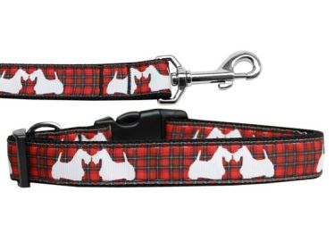 Pet Dog & Cat Nylon Collar or Leash, "Red Plaid Scotty Pups" (size: Cat Collar)