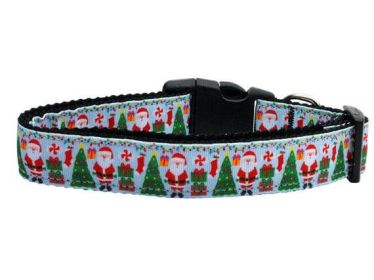 Christmas Pet Dog & Cat Nylon Collar or Leash, "Aqua Santa" (size: Cat Collar)