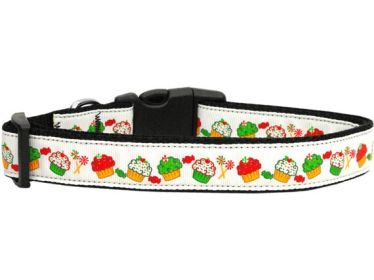 Christmas Pet Dog & Cat Nylon Collar or Leash, "Christmas Cupcakes" (size: Cat Collar)