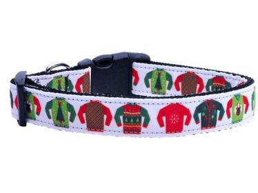 Christmas Pet Dog & Cat Nylon Collar or Leash, "Ugly Sweater" (size: Cat Collar)