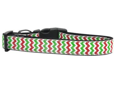 Christmas Pet Dog & Cat Nylon Collar or Leash, "Christmas Sparkle Chevron" (size: Cat Collar)