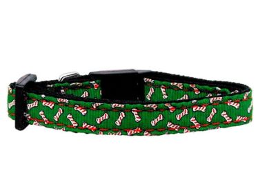 Christmas Pet Dog & Cat Nylon Collar or Leash, "Candy Cane Bones" (size: Cat Collar)