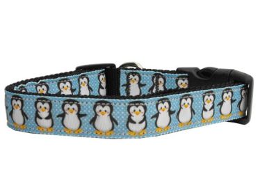 Christmas Pet Dog & Cat Nylon Collar or Leash, "Penguins" (size: Cat Collar)