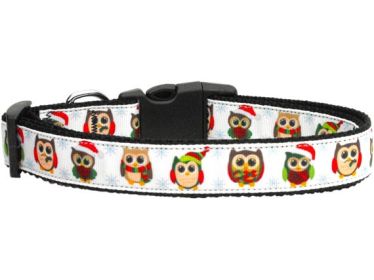 Christmas Pet Dog & Cat Nylon Collar or Leash, "Snowy Owls" (size: Cat Collar)