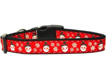 Christmas Pet Dog & Cat Nylon Collar or Leash, "Snowmen" (size: Cat Collar)