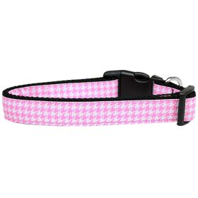 Pet Dog & Cat Nylon Collar or Leash, "Houndstooth Pink" (size: Cat Collar)
