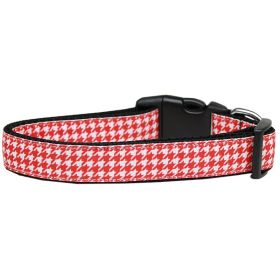 Pet Dog & Cat Nylon Collar or Leash, "Houndstooth Red" (size: Cat Collar)