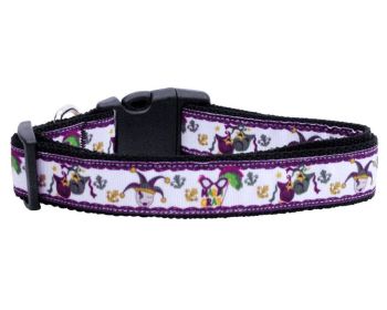 Pet Dog & Cat Nylon Collar or Leash, "Mardi Gras" (size: Cat Collar)