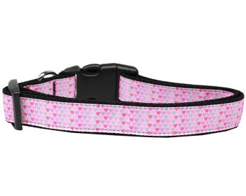 Pet Dog & Cat Nylon Collar or Leash, "Many Mini Hearts" (size: Cat Collar)