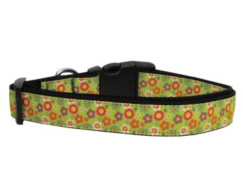Pet Dog & Cat Nylon Collar or Leash, "Lime Green Spring Flowers" (size: Cat Collar)