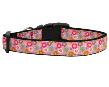 Pet Dog & Cat Nylon Collar or Leash, "Pink Spring Flowers" (size: Cat Collar)
