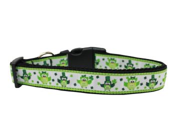 Pet Dog & Cat Nylon Collar or Leash, "St. Patty's Day Party Owls" (size: Cat Collar)