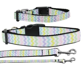 Pet Dog & Cat Nylon Collar or Leash, "Spring Chevron" (size: Cat Collar)